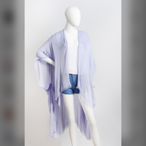 New Chic Soft High Low Fray Trim Kimono Cardi - Picture 3 of 5
